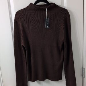 Macy's Melissa Paige Elegant Chicory Coffee Brown Women's Ribbed Sweater XL